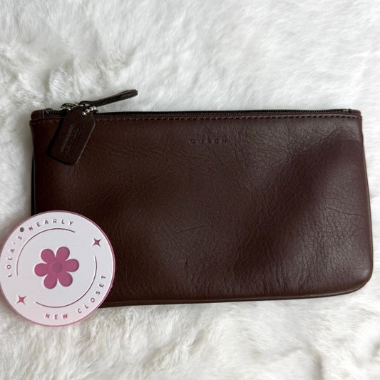 VINTAGE COACH MAHOGANY BROWN LEATHER FLAT SMALL COSMETIC BAG CASE POUCH 6990