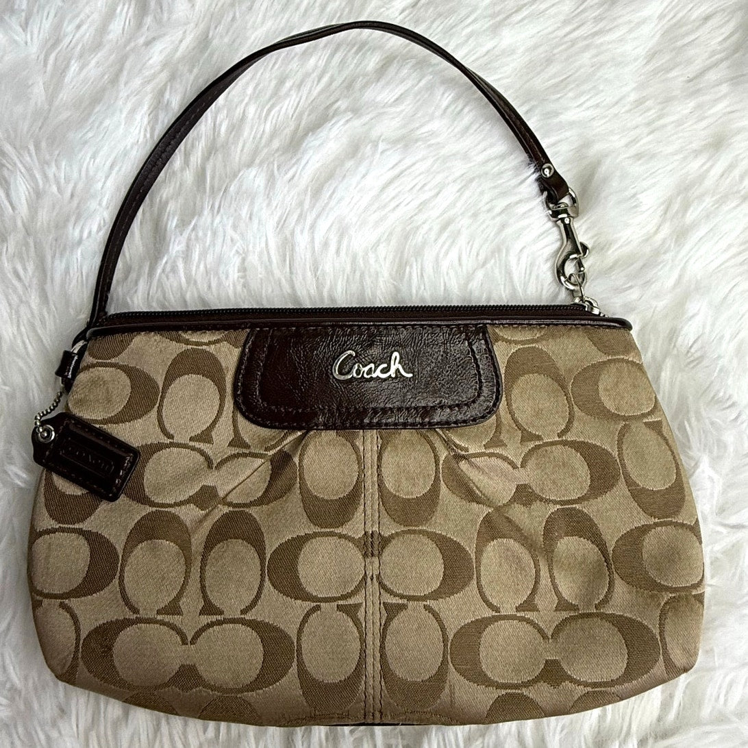 y2k COACH Brown Signature Canvas Wristlet