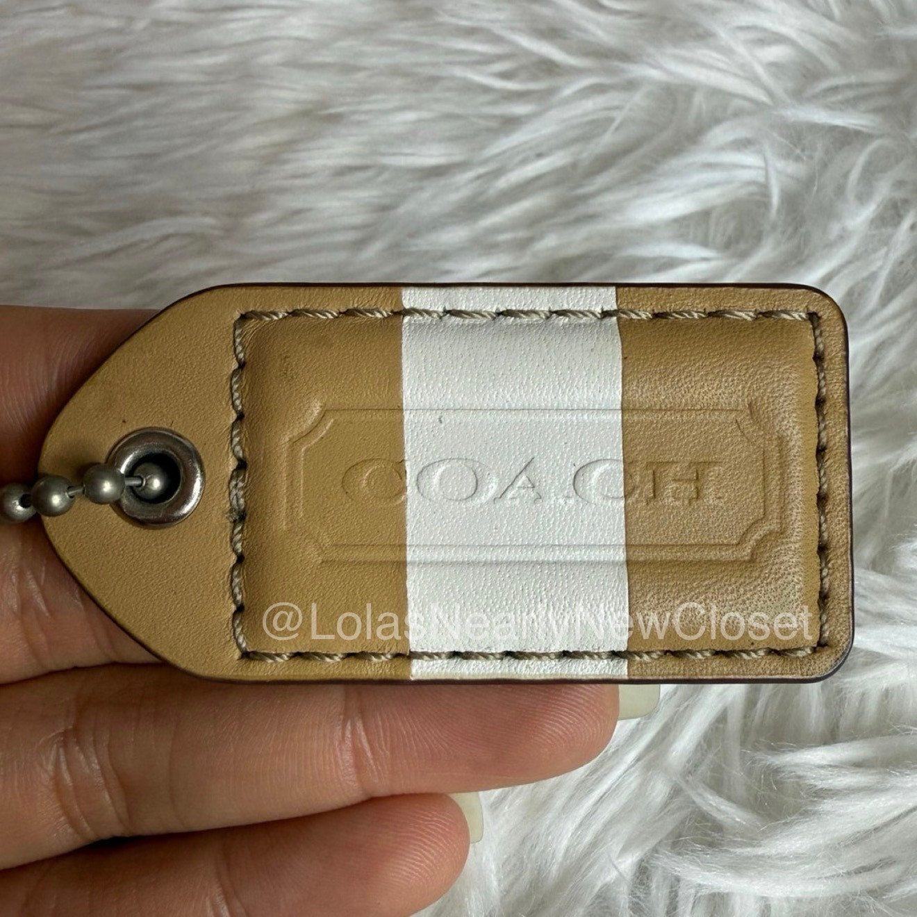 2.5" y2k COACH Tan White Fob Bag Charm Hang tag Hangtag