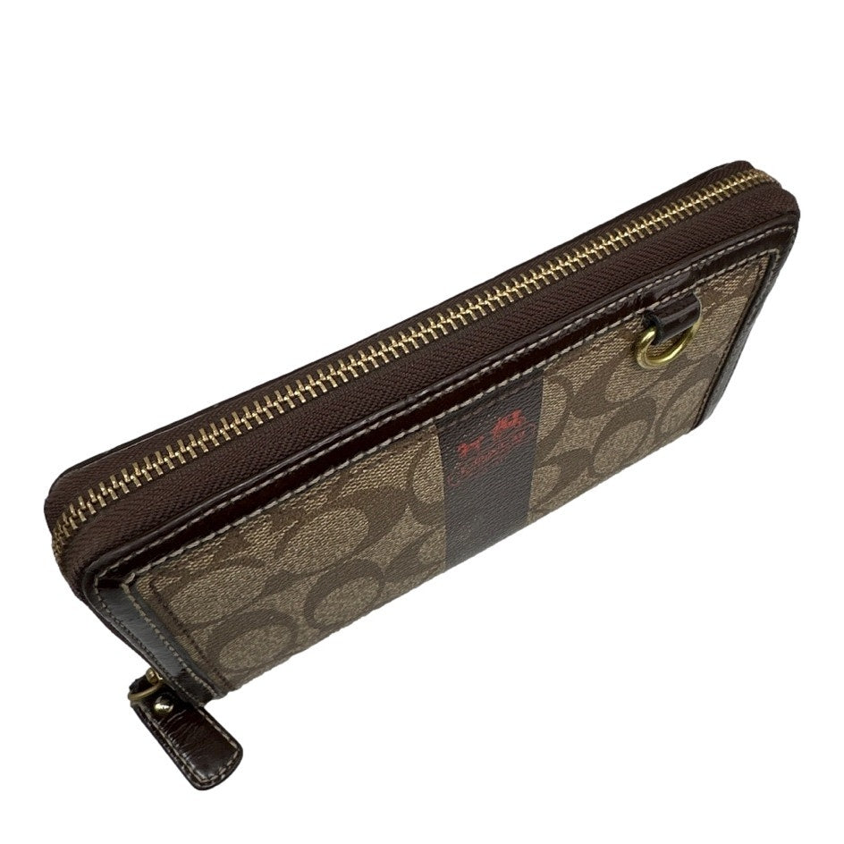 COACH Legacy Signature Brown Coated Canvas Zip Around Wallet