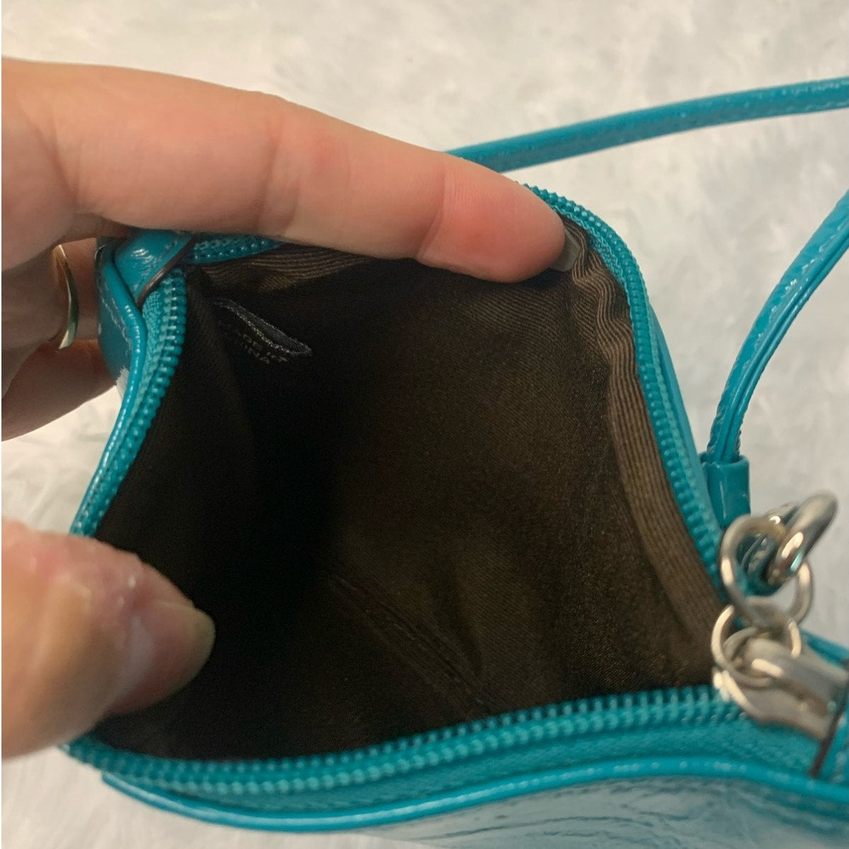 Coach Turquoise Patent Leather Wristlet