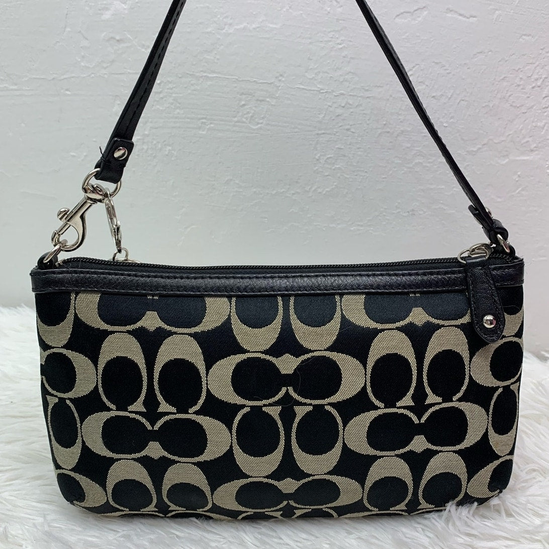 y2k COACH Black Signature Canvas Mini Purse Wristlet with Card Slots