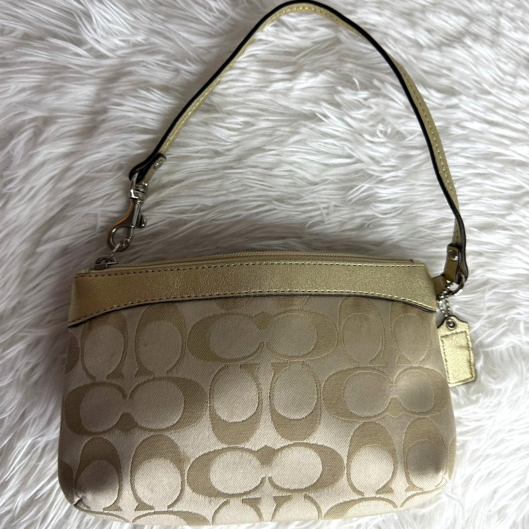 y2k COACH Gold Tan Floral Signature Canvas Wristlet