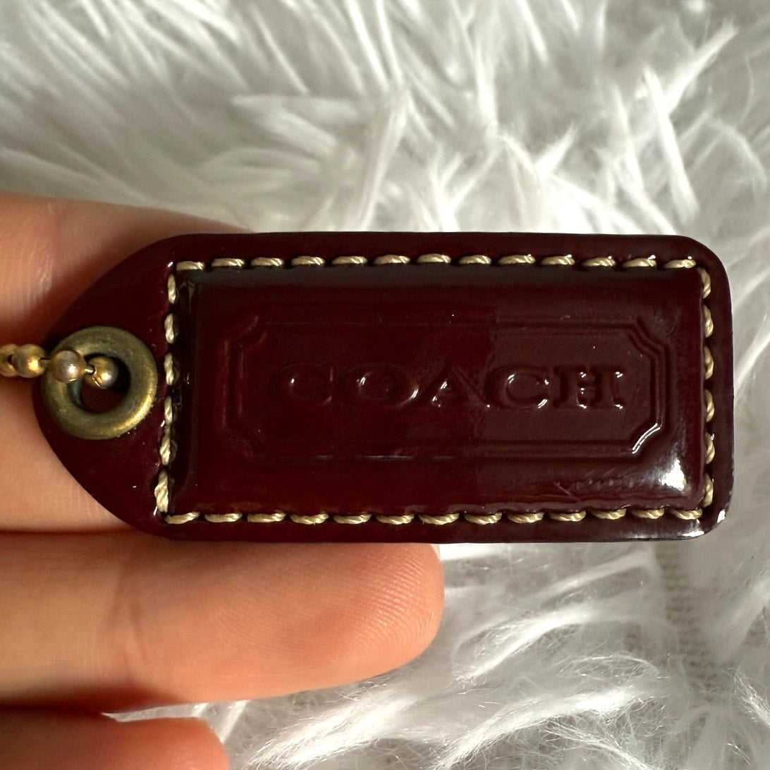 1.5" y2k COACH Vintage Patent Leather Suede Fob Bag Charm Hang tag Hangtag