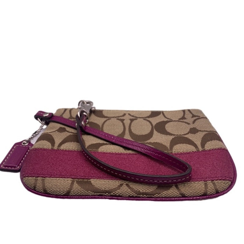 COACH Burgundy Brown Signature Canvas Wristlet