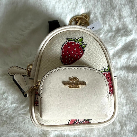 NWT COACH Mini Court Backpack Bag Charm With Strawberry Print