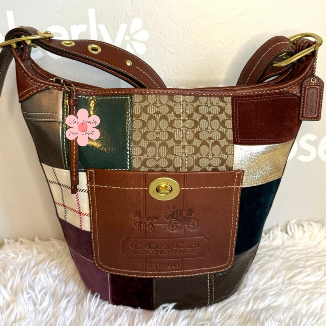 y2k Coach Bleeker 11356 Holiday Patchwork Hobo Bag Purse