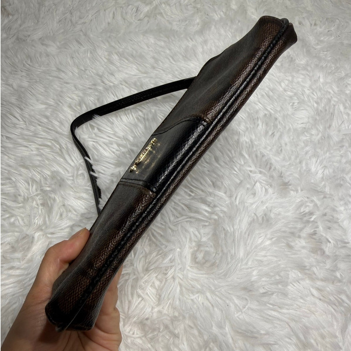 Coach Black Brown Coated Canvas Wristlet
