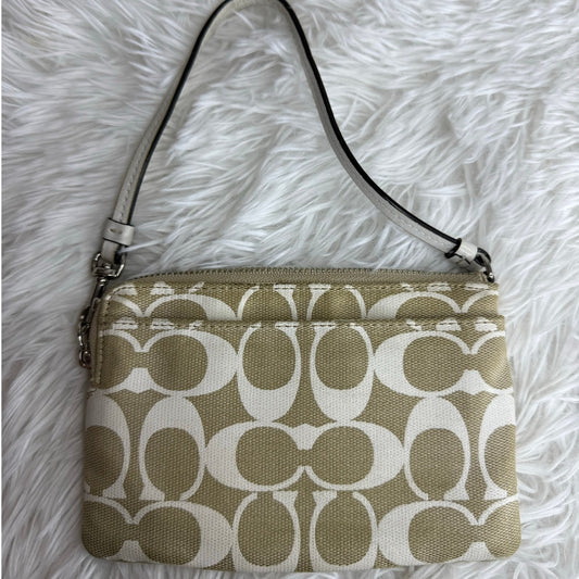 SALE COACH Signature Canvas Beige White Wristlet