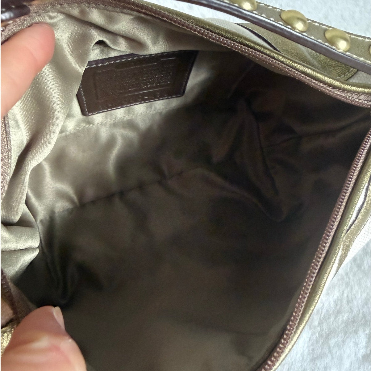 Vintage Coach y2k Rare Pouchette Metallic Bronze Zebra Top Handle Studded Bag