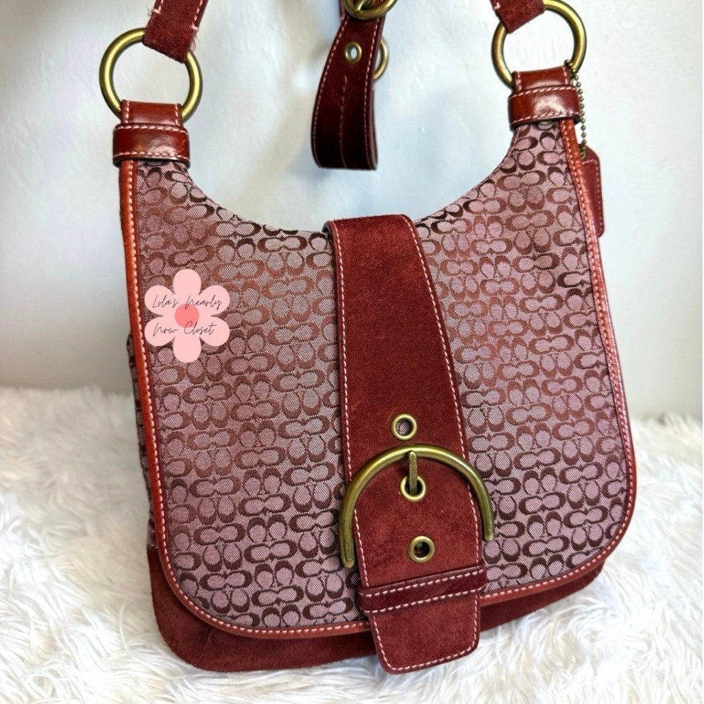 Vintage COACH y2k Red Soho Buckle Signature Suede Crossbody