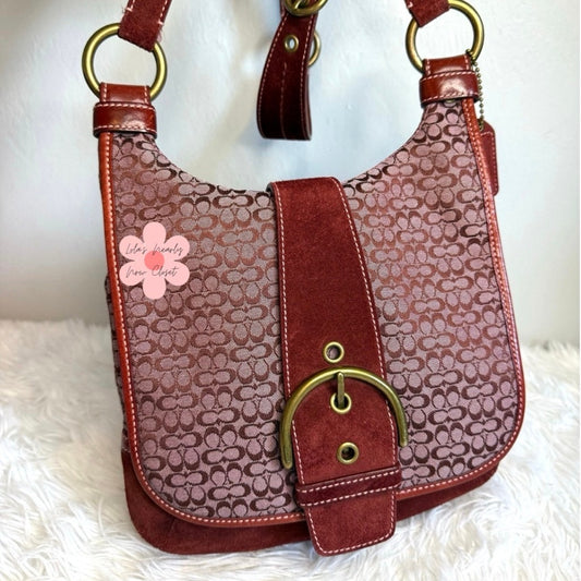 Vintage COACH y2k Red Soho Buckle Signature Suede Crossbody