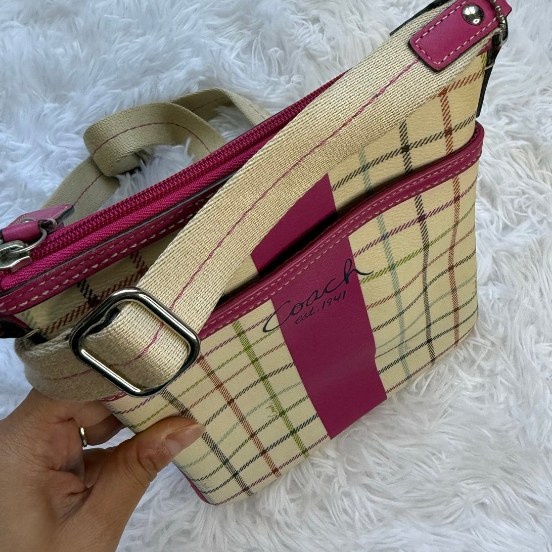 COACH Fuchsia Heritage Plaid Crossbody
