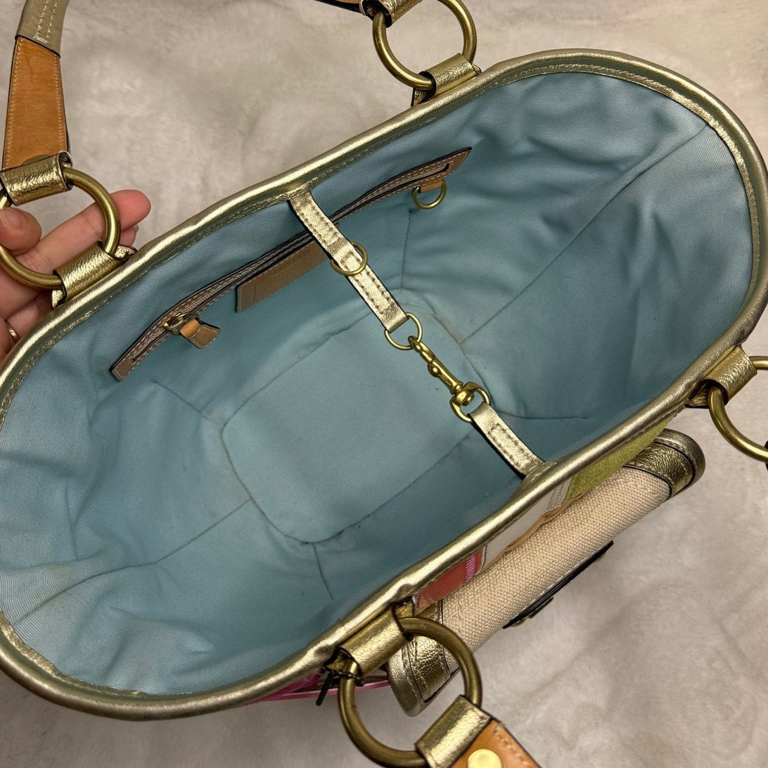 Vintage Coach y2k 2006 Legacy Stripe Straw Basket Bag