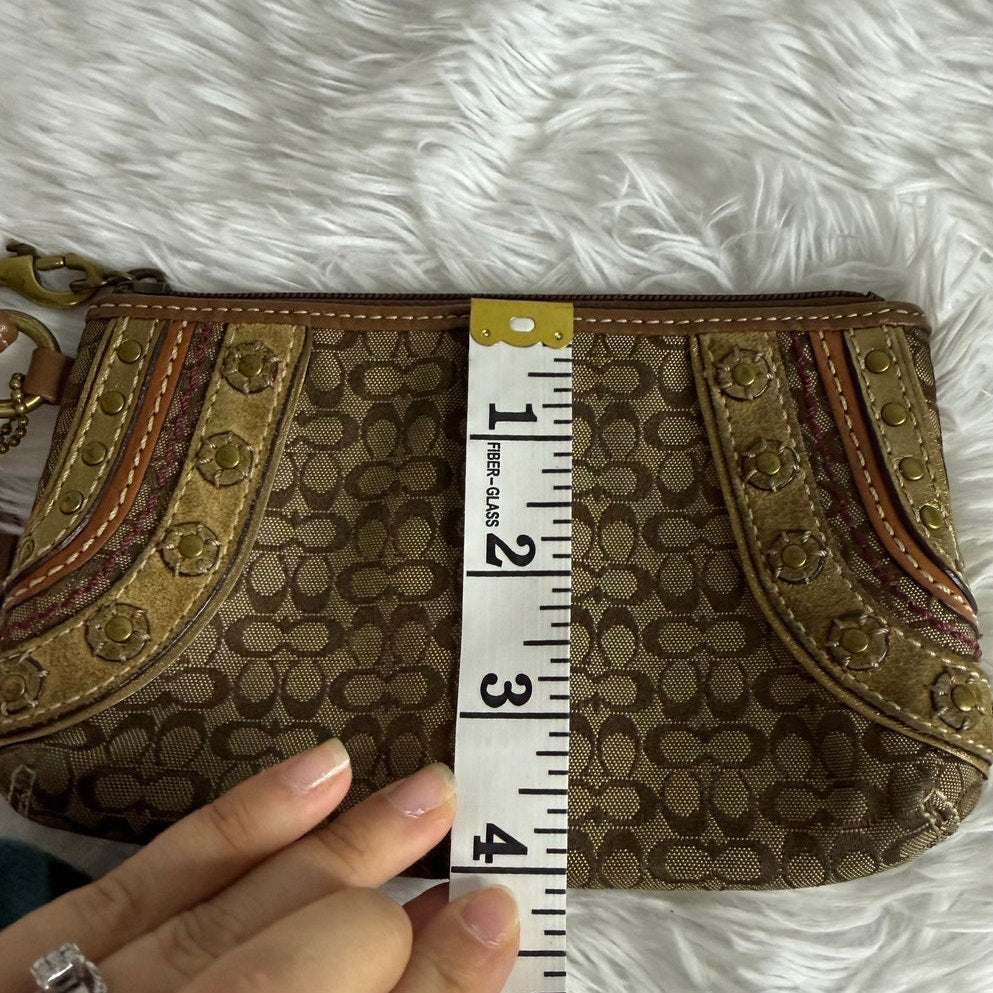 COACH Brown Signature Stub Suede Canvas Wristlet