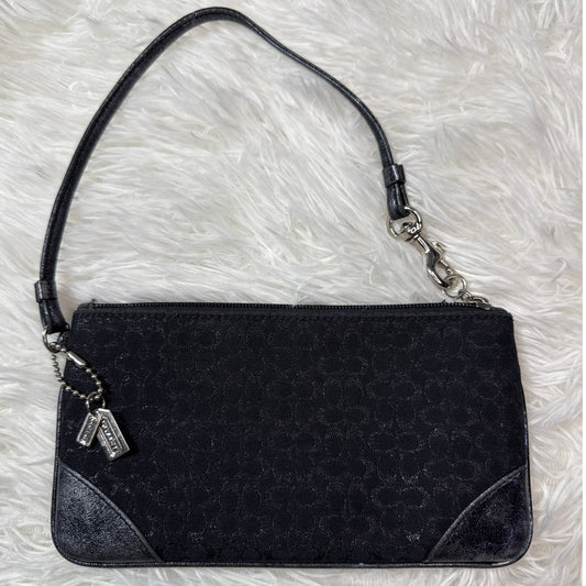 Vintage COACH y2k Black Metallic Silver Signature Canvas Wristlet