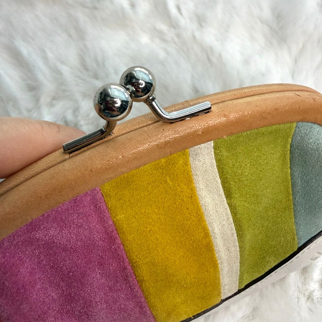 y2k Coach Vintage Striped Kisslock Suede & Leather Wristlet