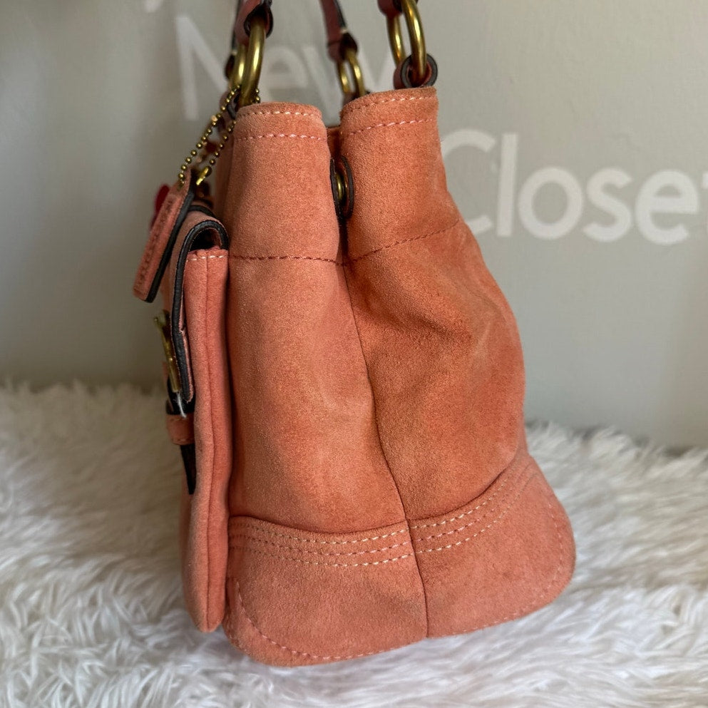 y2k COACH Vintage Soho Buckle Tan Suede Satchel Handbag