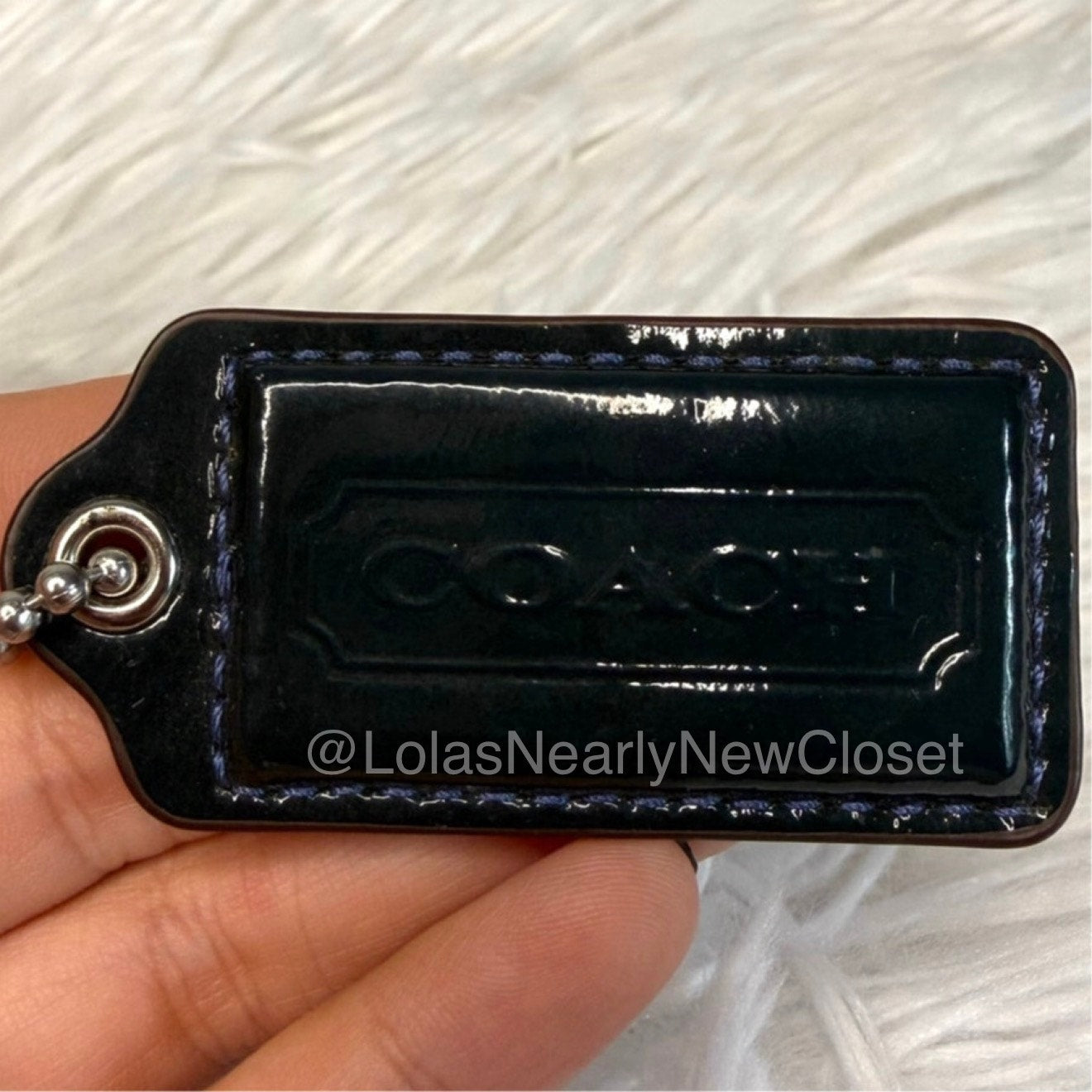 2" COACH Patent Leather Blue Fob Bag Charm Hang tag Hangtag