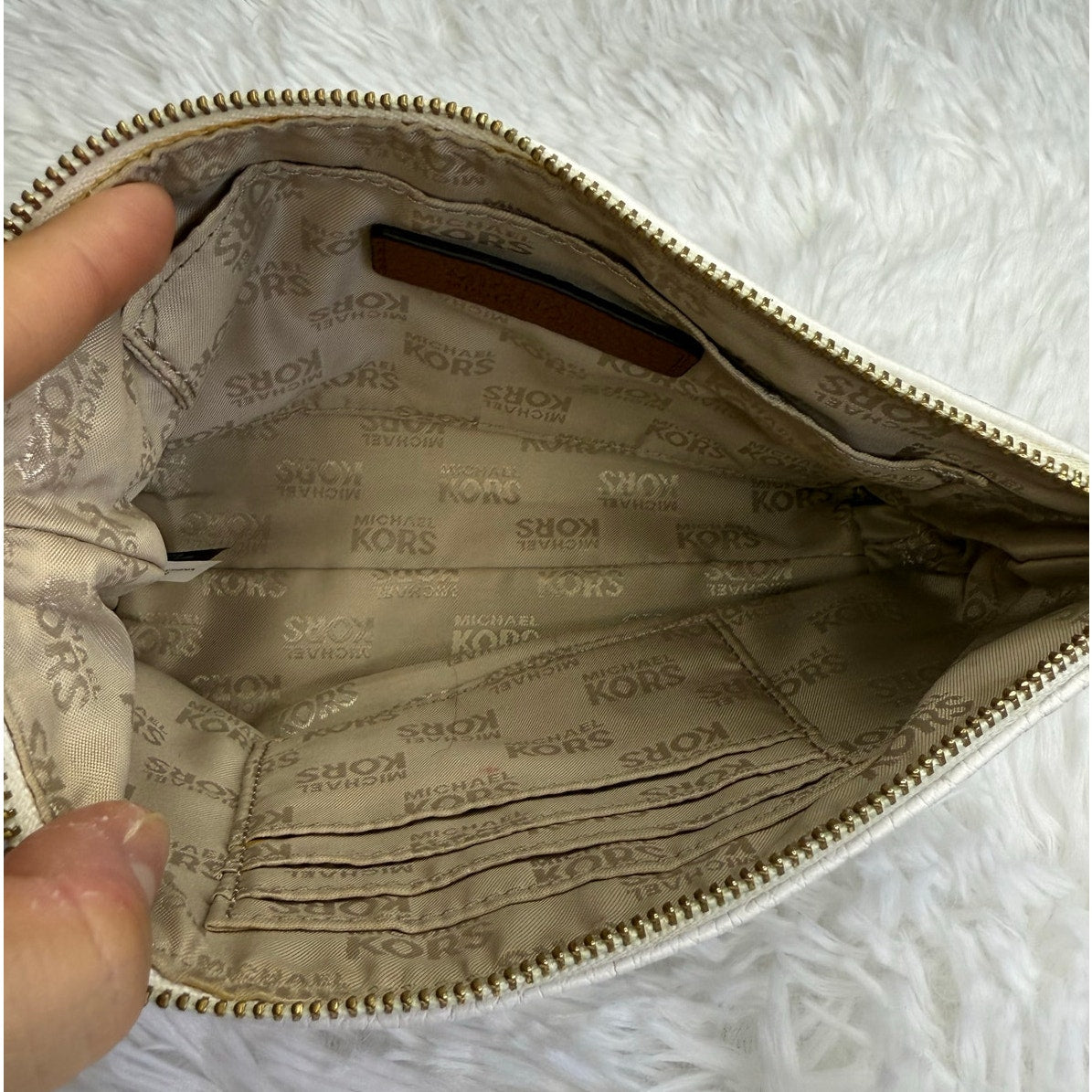 Michael Kors Brown White Cosmetic Case Pouch Wristlet