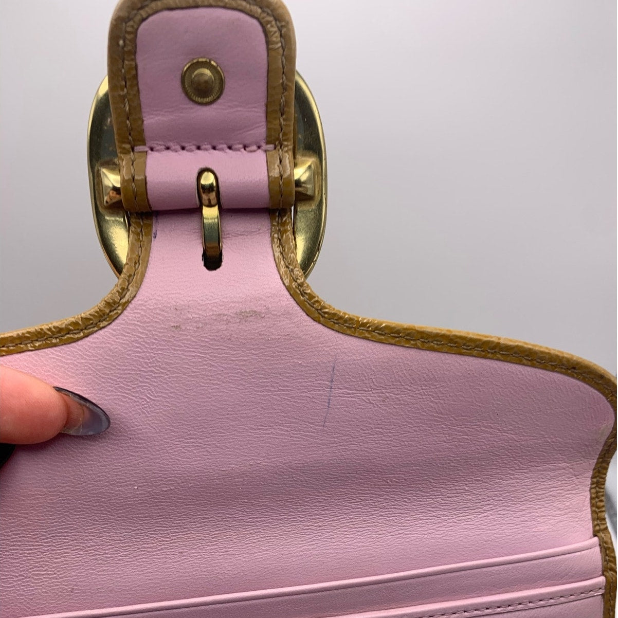 y2k COACH Brown Tan Legacy Signature Canvas Patent Leather Wallet