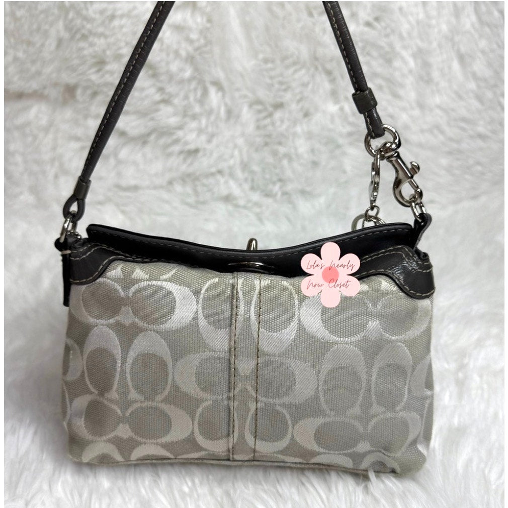 y2k COACH Gray Signature Canvas Mini Purse / Wristlet