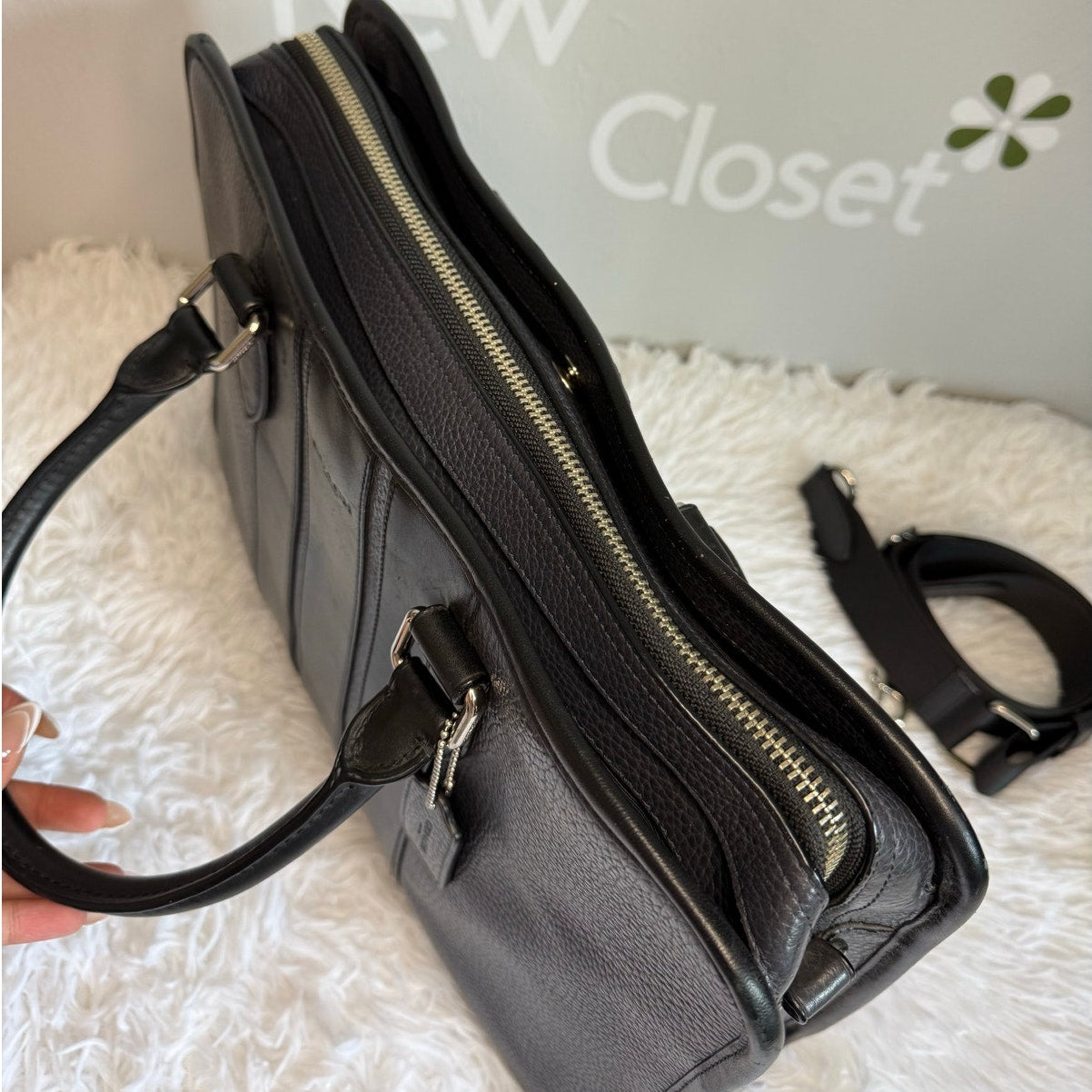 Coach BOND F72308 Black Leather Briefcase w/ Crossbody Strap