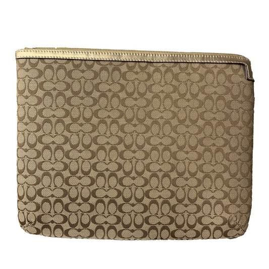 COACH Gold Tan Canvas Signature Tablet Case Sleeve