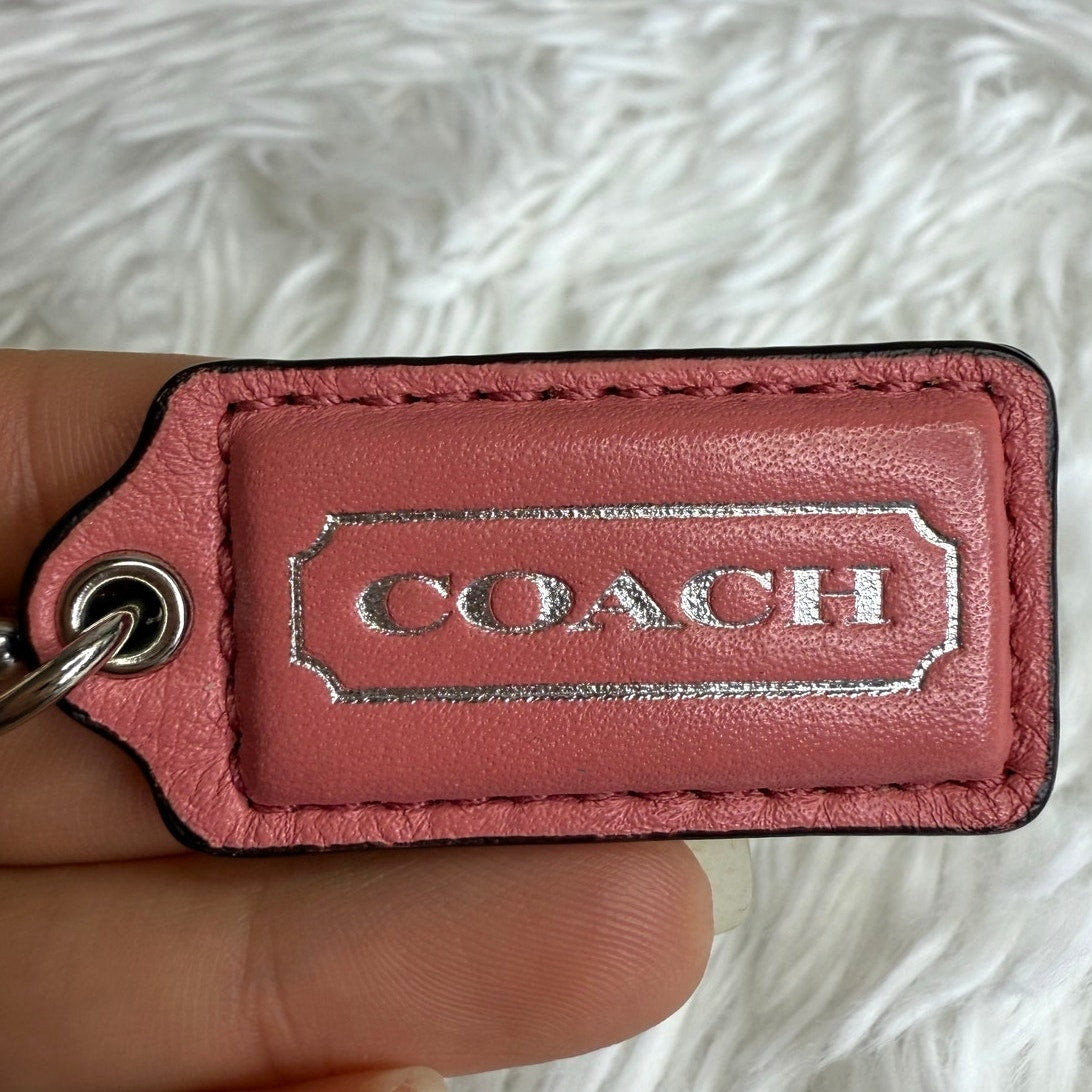1.5" COACH Pink Silver Fob Bag Charm Hang tag Hangtag
