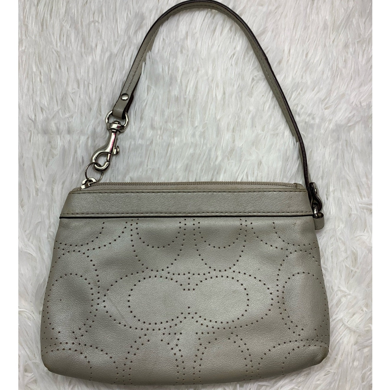 SALE COACH Silver Signature Wristlet