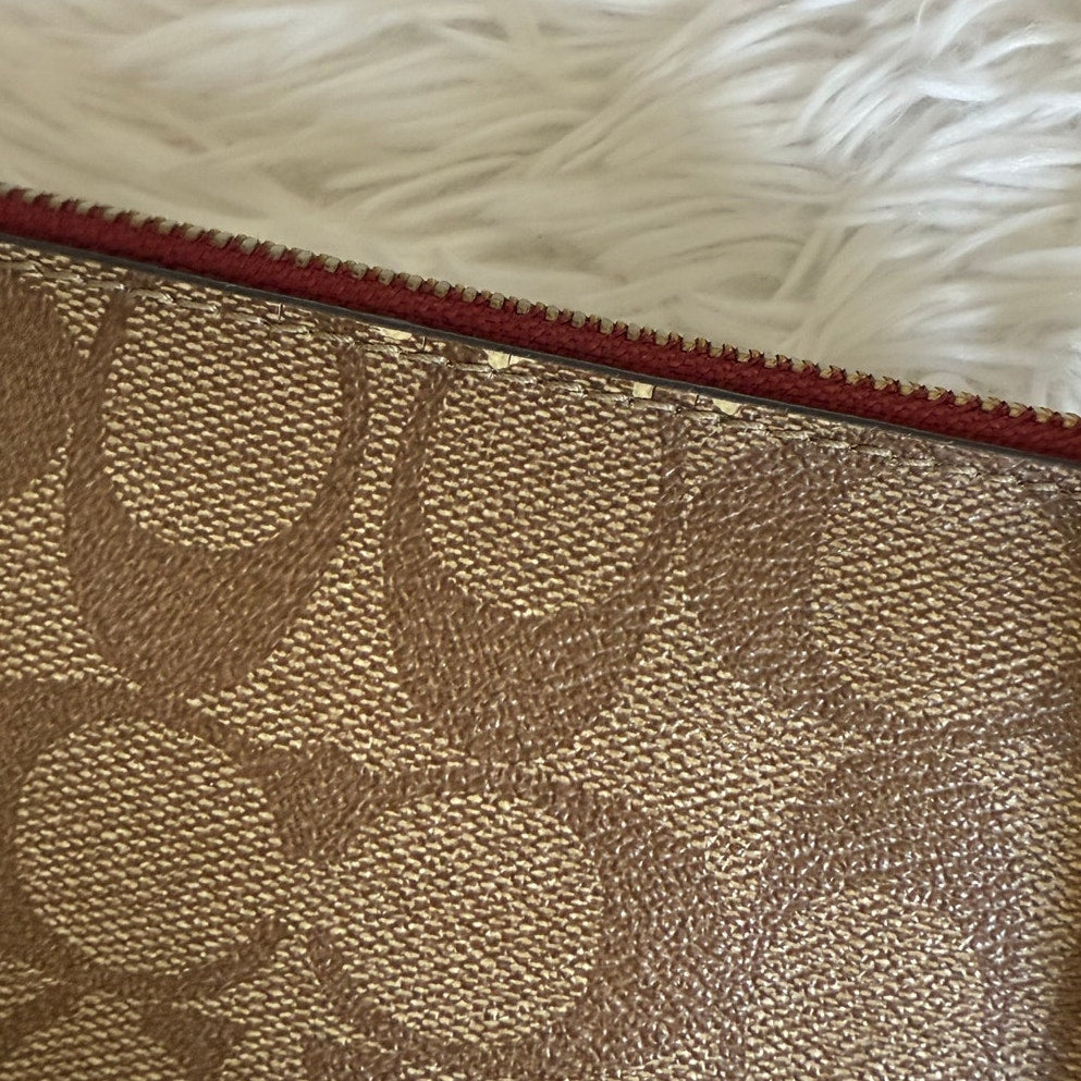COACH Brown Burgundy Coat Canvas Wristlet w/ Card Slots