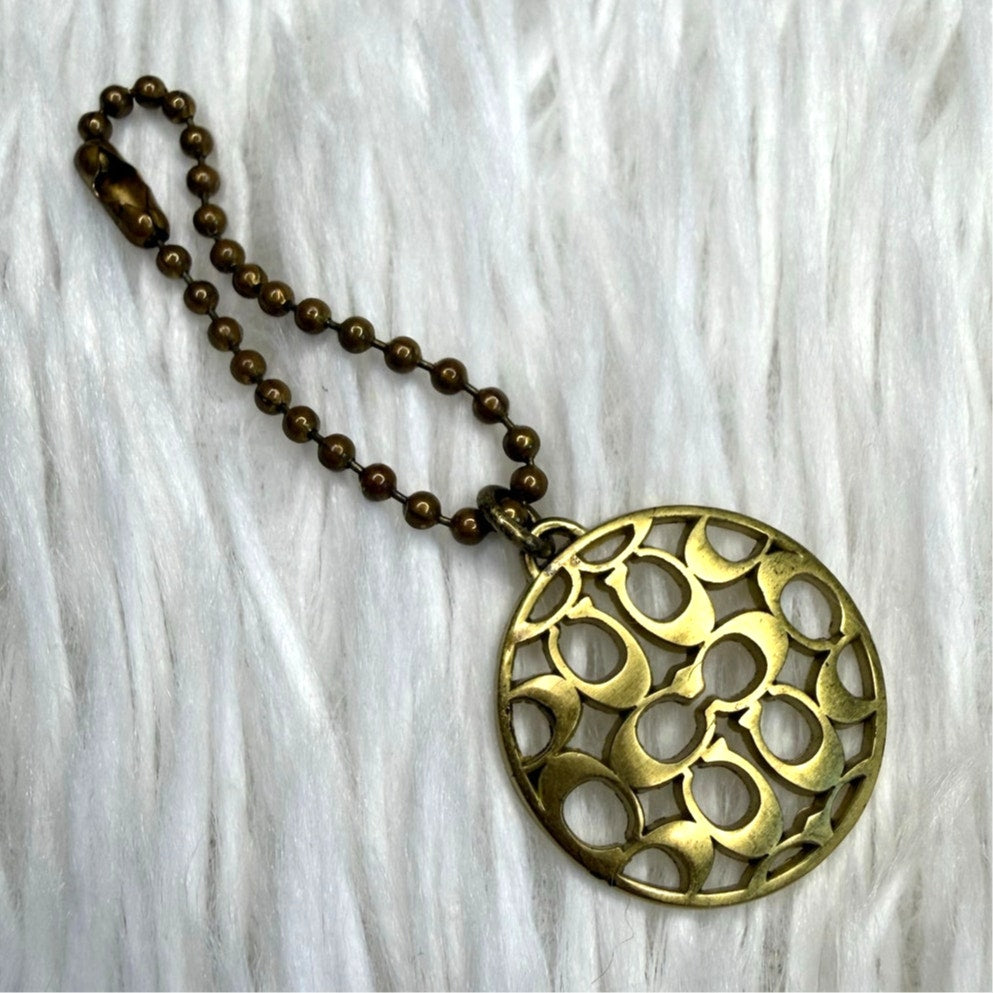 1.5" COACH Round Script Metal Fob Bag Charm Hang tag Hangtag