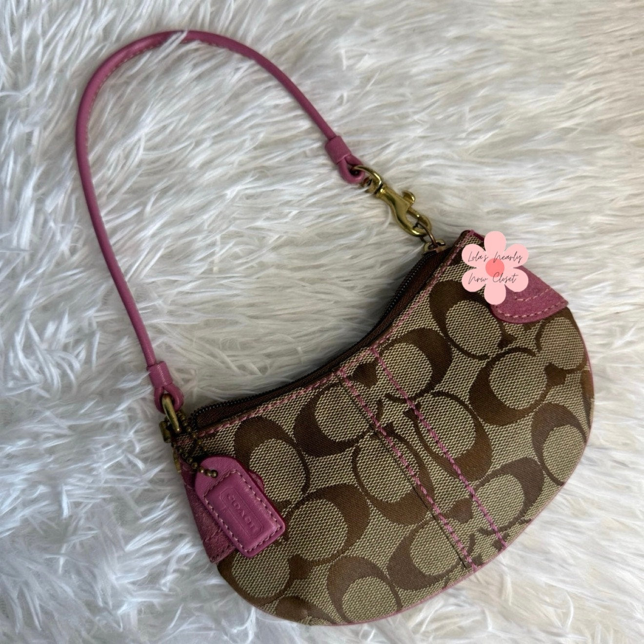 y2k COACH Pink Brown Signature Wristlet