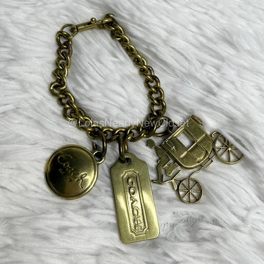 Vintage Coach Metal Horse and Carriage Bag Charm Keychain Key Fob