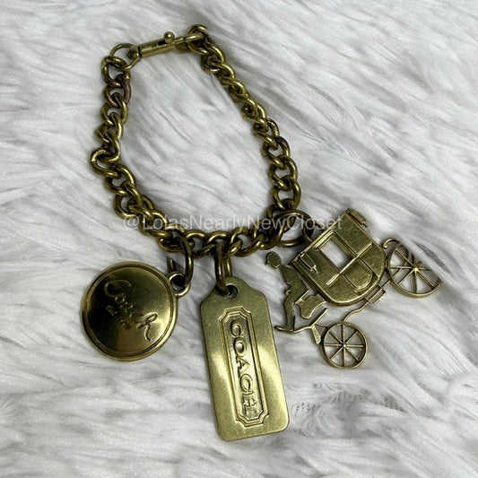 Vintage Coach Metal Horse and Carriage Bag Charm Keychain Key Fob