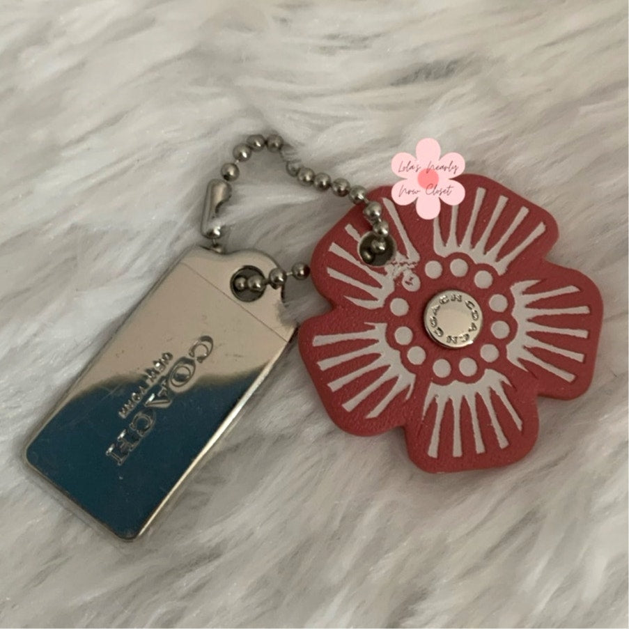 1" COACH Silver Tea Rose Flower Floral Bag Charm Hang Tag