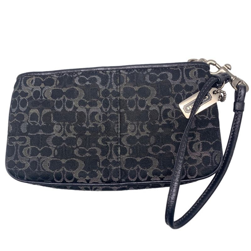 COACH Black Silver Canvas Wristlet