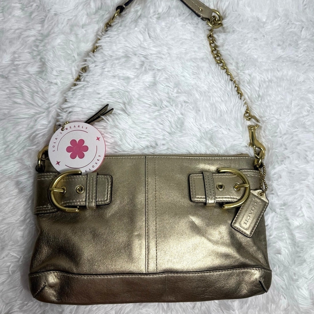 y2k Coach Soho Gold Metallic Leather Chain Strap Shoulder Bag