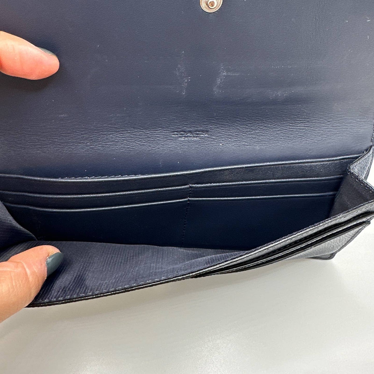 COACH Navy Blue Slim Trifold Wallet