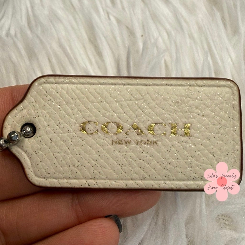 2” COACH Cream Pink Gold Fob Bag Charm Hang tag Hangtag