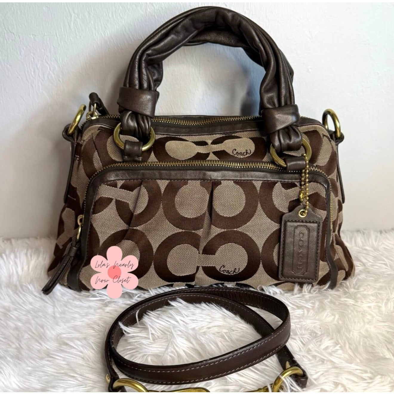 y2k COACH 2009 Brown Signature Canvas Parker Op Art Satchel Shoulder Bag