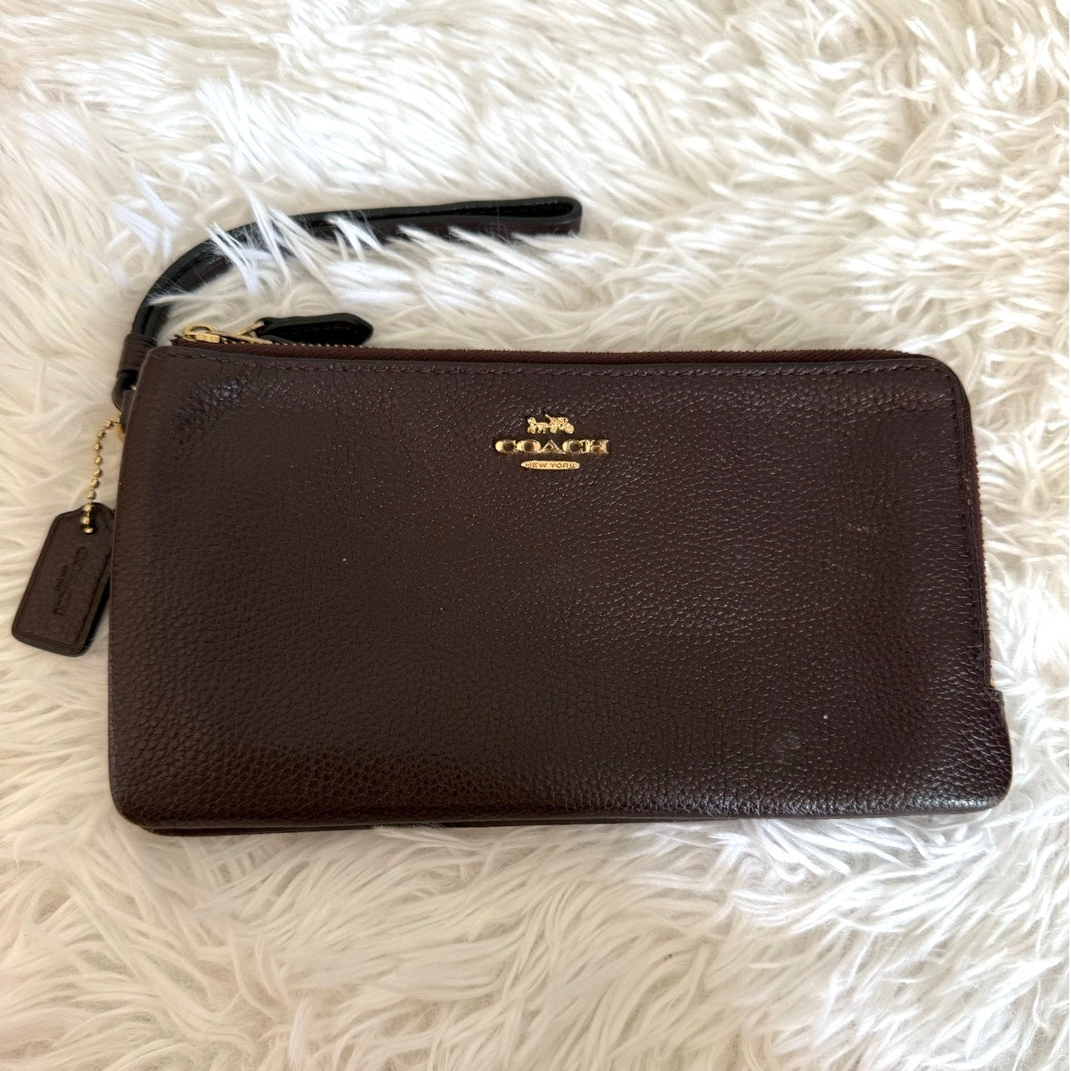 COACH Brown Double Zipper Wristlet with Card Slot