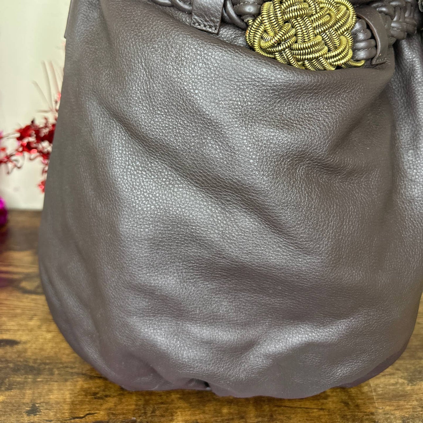 AQUA MADONNA Brown Bucket Style Handbag