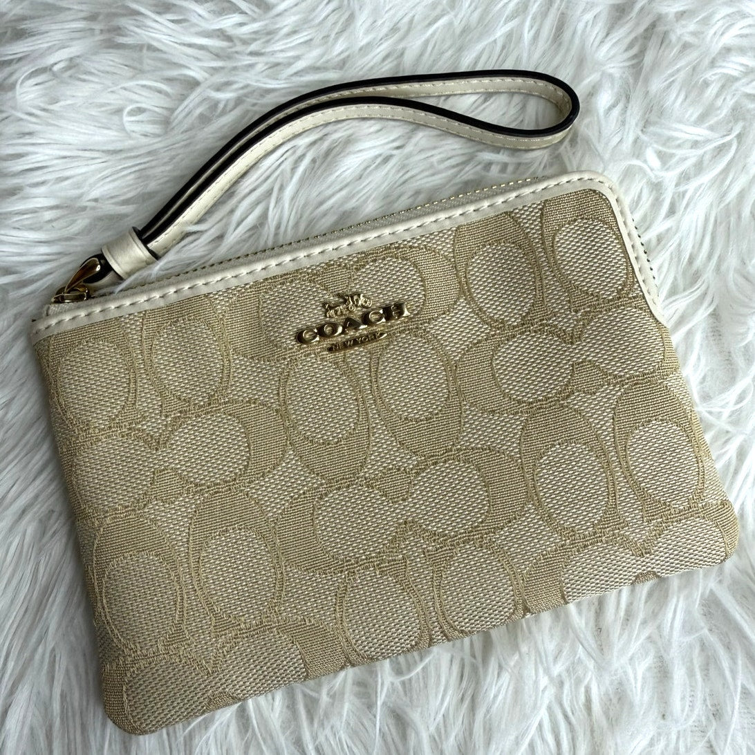 COACH Signature Khaki White Canvas Wristlet