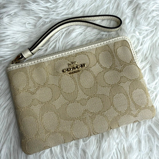 COACH Signature Khaki White Canvas Wristlet