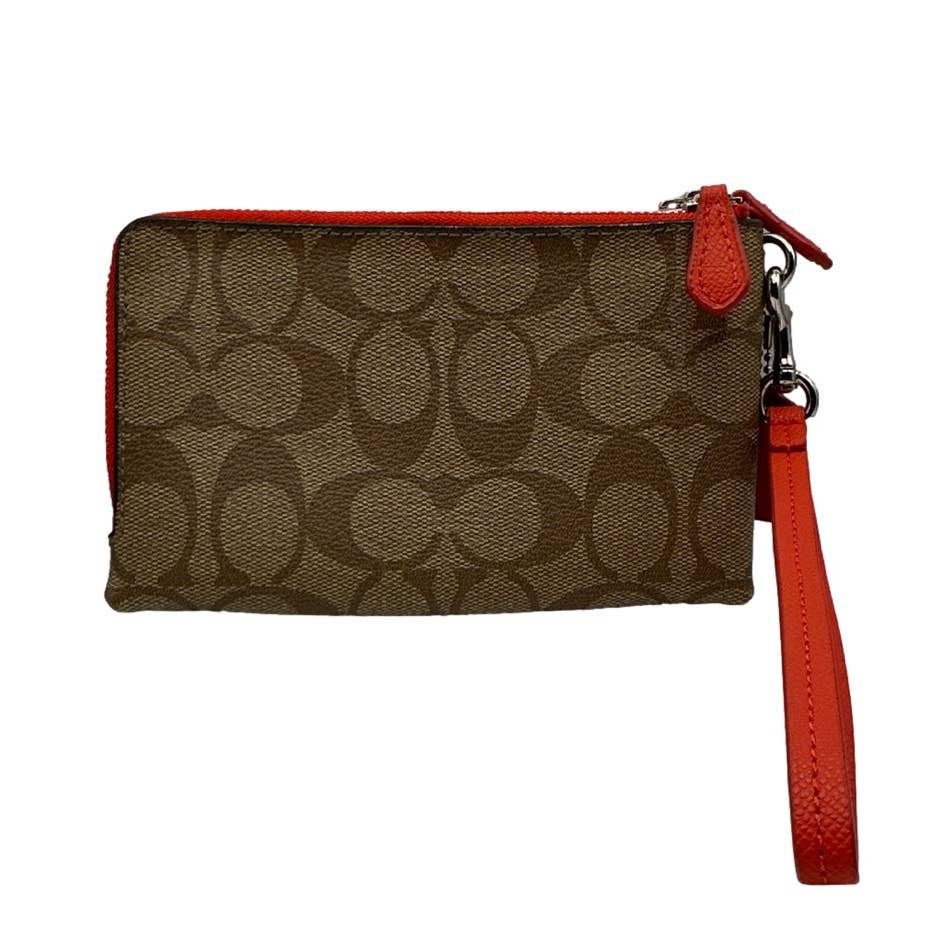 COACH Brown Signature Coated Canvas Wristlet