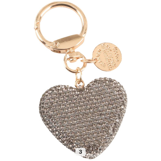 GRAY (1) Rhinestone Heart Keychain Couple Peach Crystal Handbag Purse charm