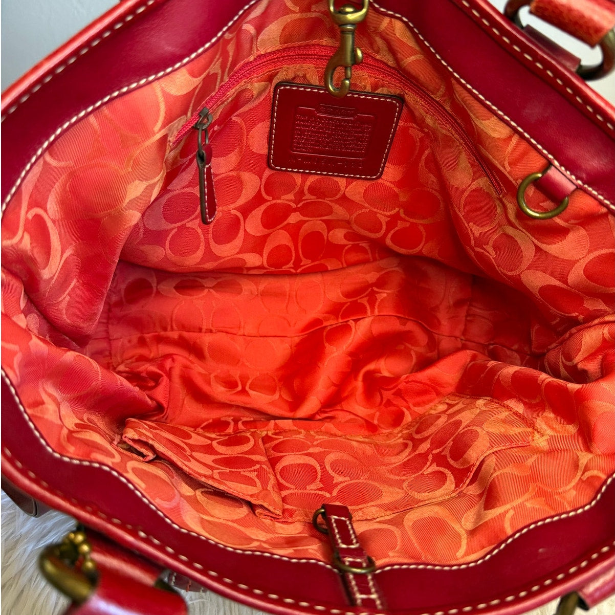 Vintage COACH y2k Red Natural Legacy Straw Tote Bag