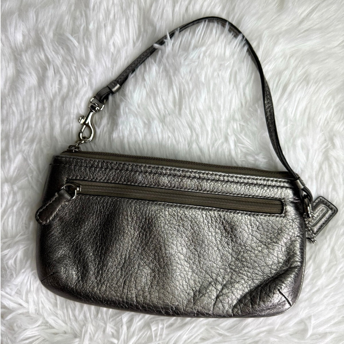 COACH Y2k Metallic Silver Long Double Zipper Wristlet