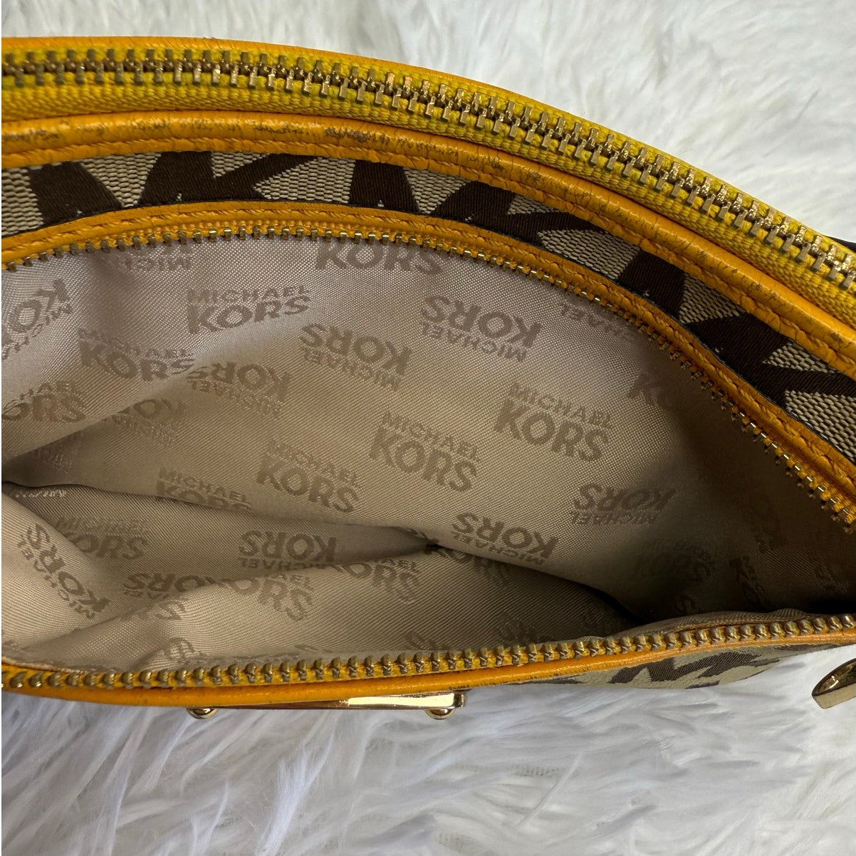 Michael Kors Brown Yellow Mini Purse Wristlet